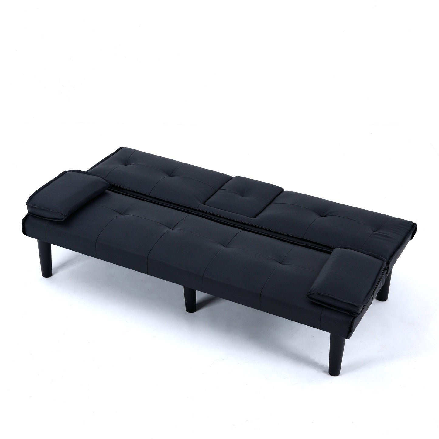 Divano letto multifunzionale in PVC nero da 67 pollici con design pieghevole e portabicchieri