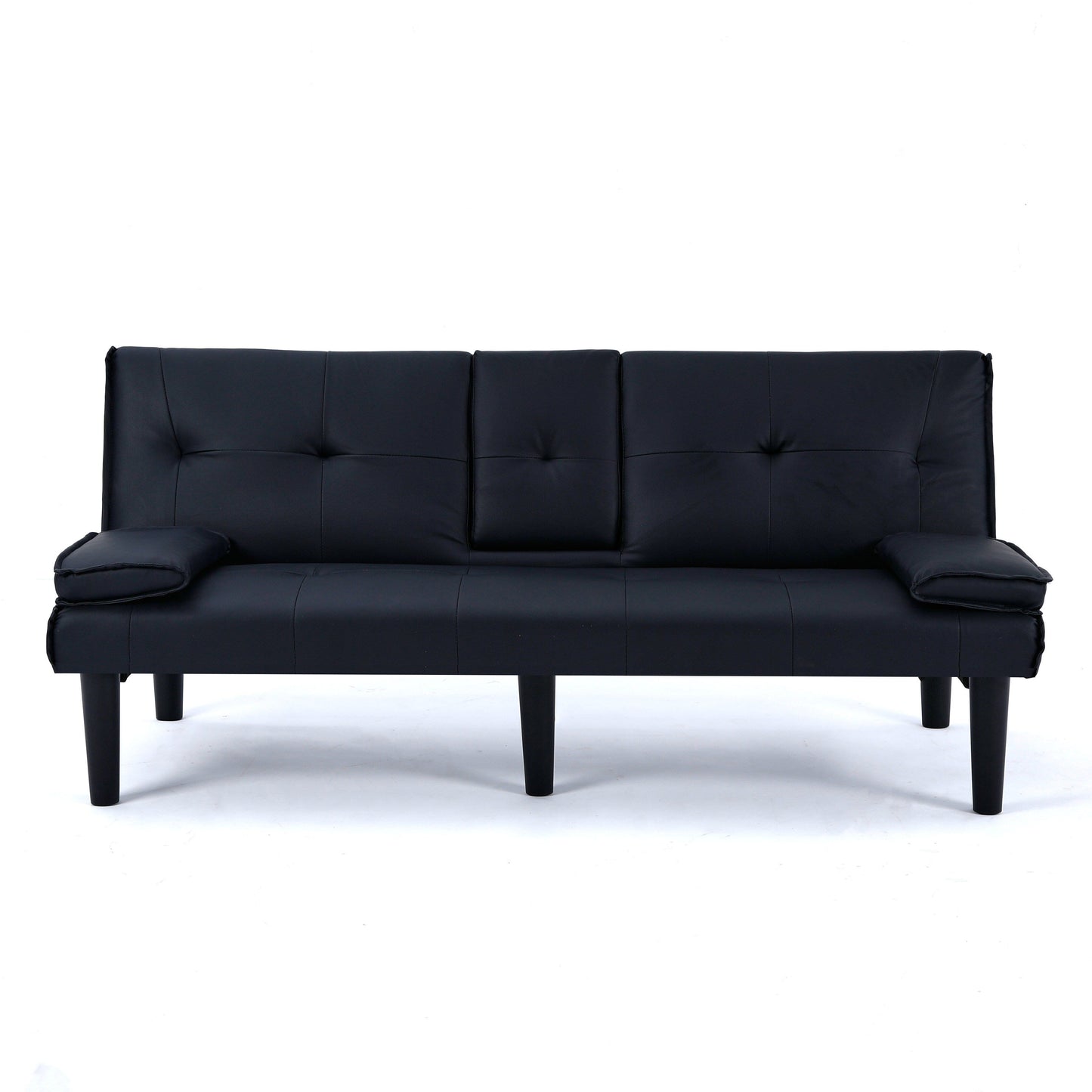 Divano letto multifunzionale in PVC nero da 67 pollici con design pieghevole e portabicchieri