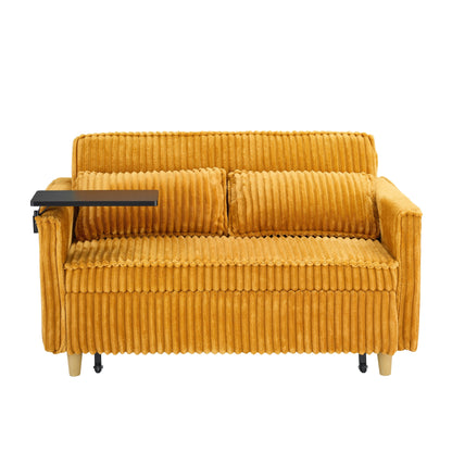 Il divano in velluto a coste estraibile e a scomparsa con doppia funzione, dotato di un piano del tavolo mobile e porte USB, è adatto