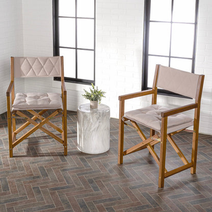 Sedia da regista pieghevole da esterno Theo Classic Mid-Century in legno di acacia con schienale trapuntato a rombi e cuscino, (set di 2) di JONATHAN Y