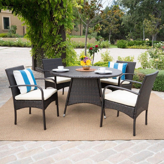Set da pranzo in vimini da 5 pezzi Theodore Outdoor con cuscino di Christopher Knight Home