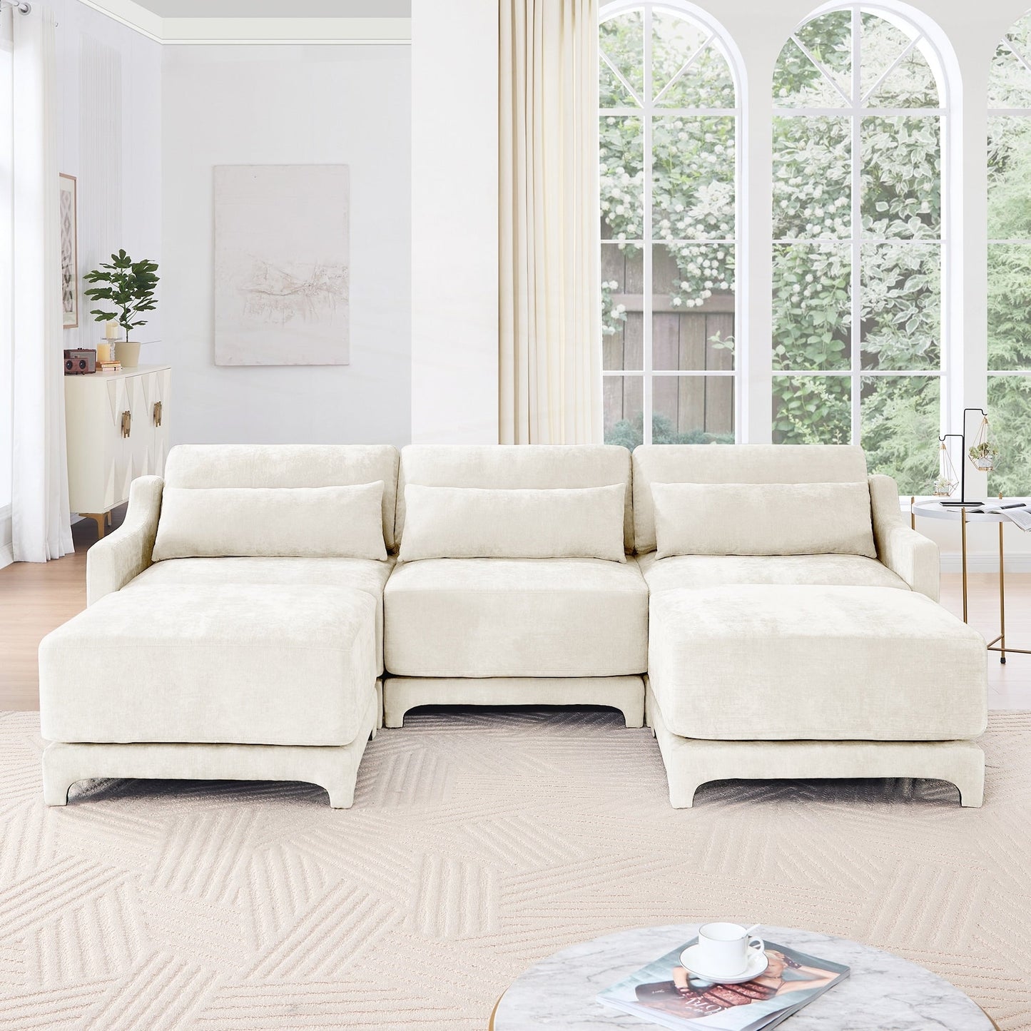 Divano a tre posti con 2 pouf mobili