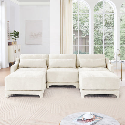 Divano a tre posti con 2 pouf mobili