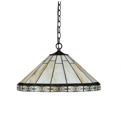 Lampadario a sospensione in bronzo a 2 luci in stile Tiffany Mission Design