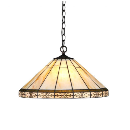 Lampadario a sospensione in bronzo a 2 luci in stile Tiffany Mission Design