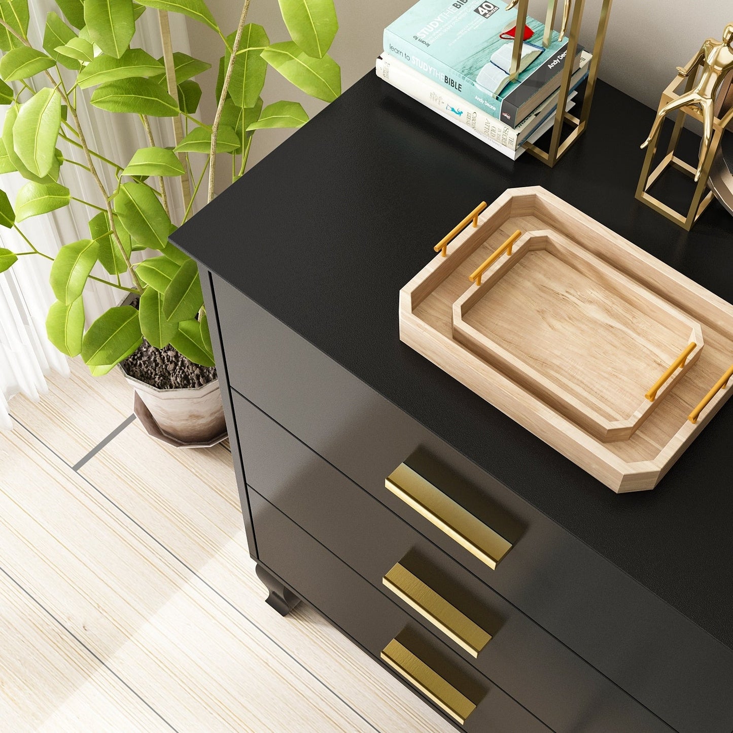 Cassettiera Timechee a 6 cassetti, 47,2'' di larghezza, gambe in legno massello, laccata