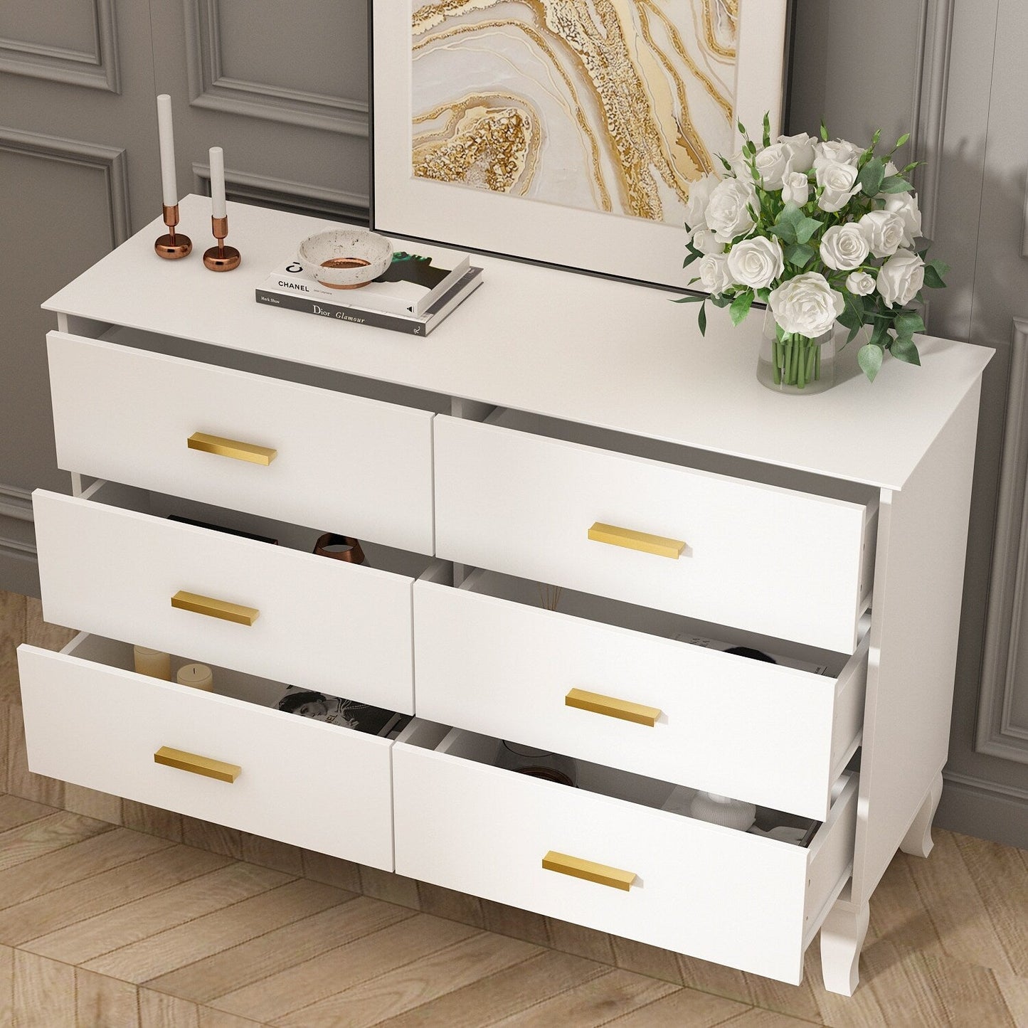 Cassettiera Timechee a 6 cassetti, 47,2'' di larghezza, gambe in legno massello, laccata