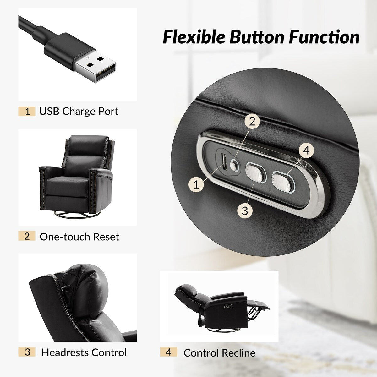 Poltrona reclinabile elettrica tradizionale girevole e a dondolo Tobias di HULALA HOME