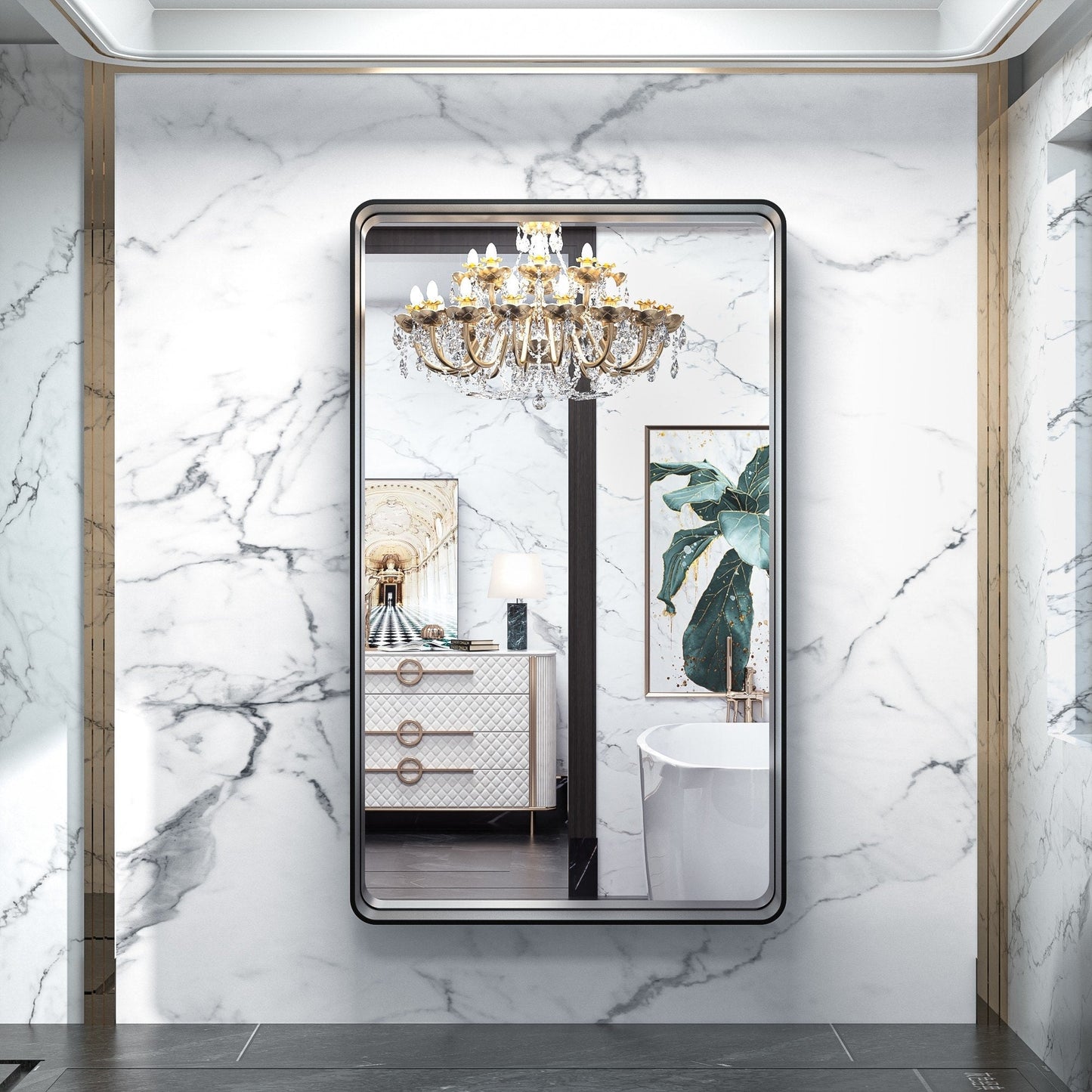 Specchio da parete per bagno moderno con struttura in metallo TokeShimi