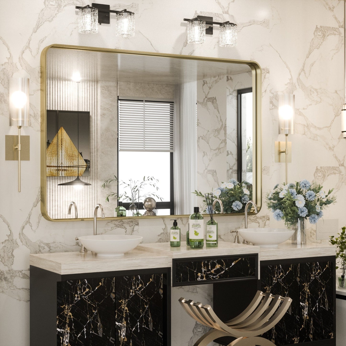 Specchio da parete per bagno moderno con struttura in metallo TokeShimi