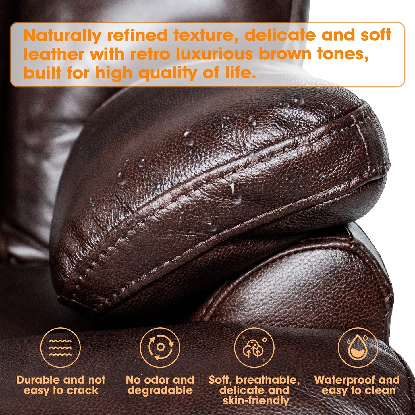 Poltrona reclinabile elettrica in pelle pieno fiore, poggiatesta regolabile, poggiapiedi estensibile, poltrona reclinabile a gravità zero