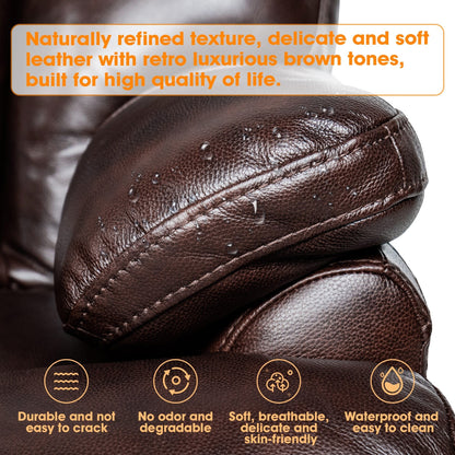 Poltrona reclinabile elettrica in pelle pieno fiore, poggiatesta regolabile, poggiapiedi estensibile, poltrona reclinabile a gravità zero