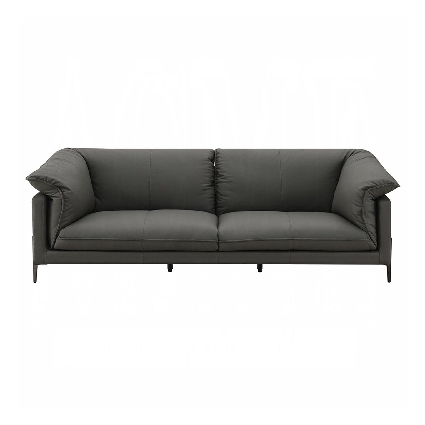 Divano rivestito in pelle pieno fiore con gambe in metallo, colore nero