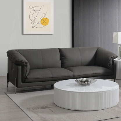 Divano rivestito in pelle pieno fiore con gambe in metallo, colore nero