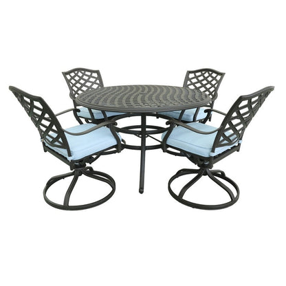 Set da pranzo rotondo Torino in alluminio da 5 pezzi con 4 sedie a dondolo girevoli - N/D