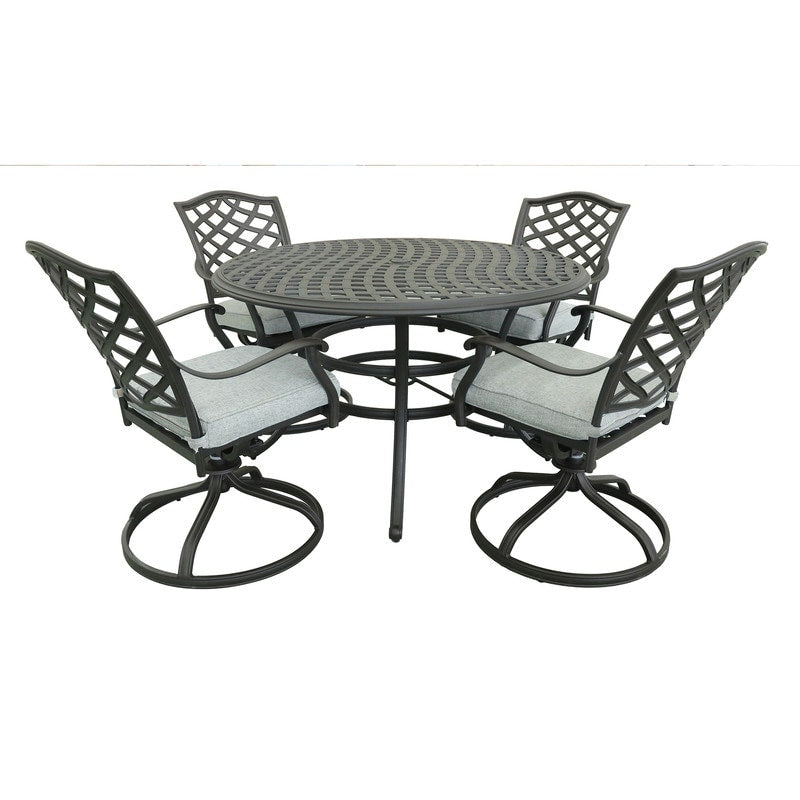 Set da pranzo rotondo Torino in alluminio da 5 pezzi con 4 sedie a dondolo girevoli - N/D