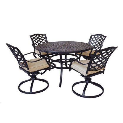 Set da pranzo rotondo Torino in alluminio da 5 pezzi con 4 sedie a dondolo girevoli - N/D