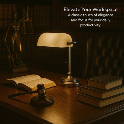 Lampada da scrivania tradizionale da banchiere con paralume in vetro verde