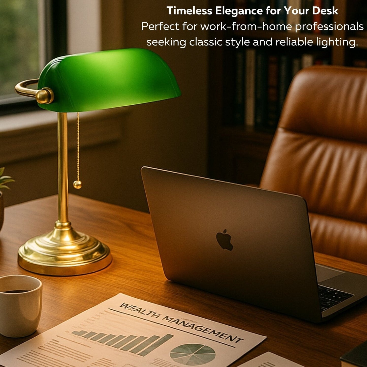 Lampada da scrivania tradizionale da banchiere con paralume in vetro verde