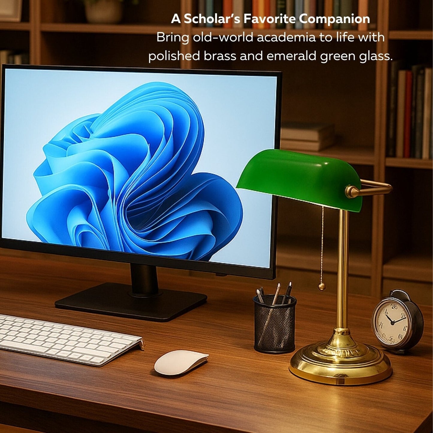 Lampada da scrivania tradizionale da banchiere con paralume in vetro verde