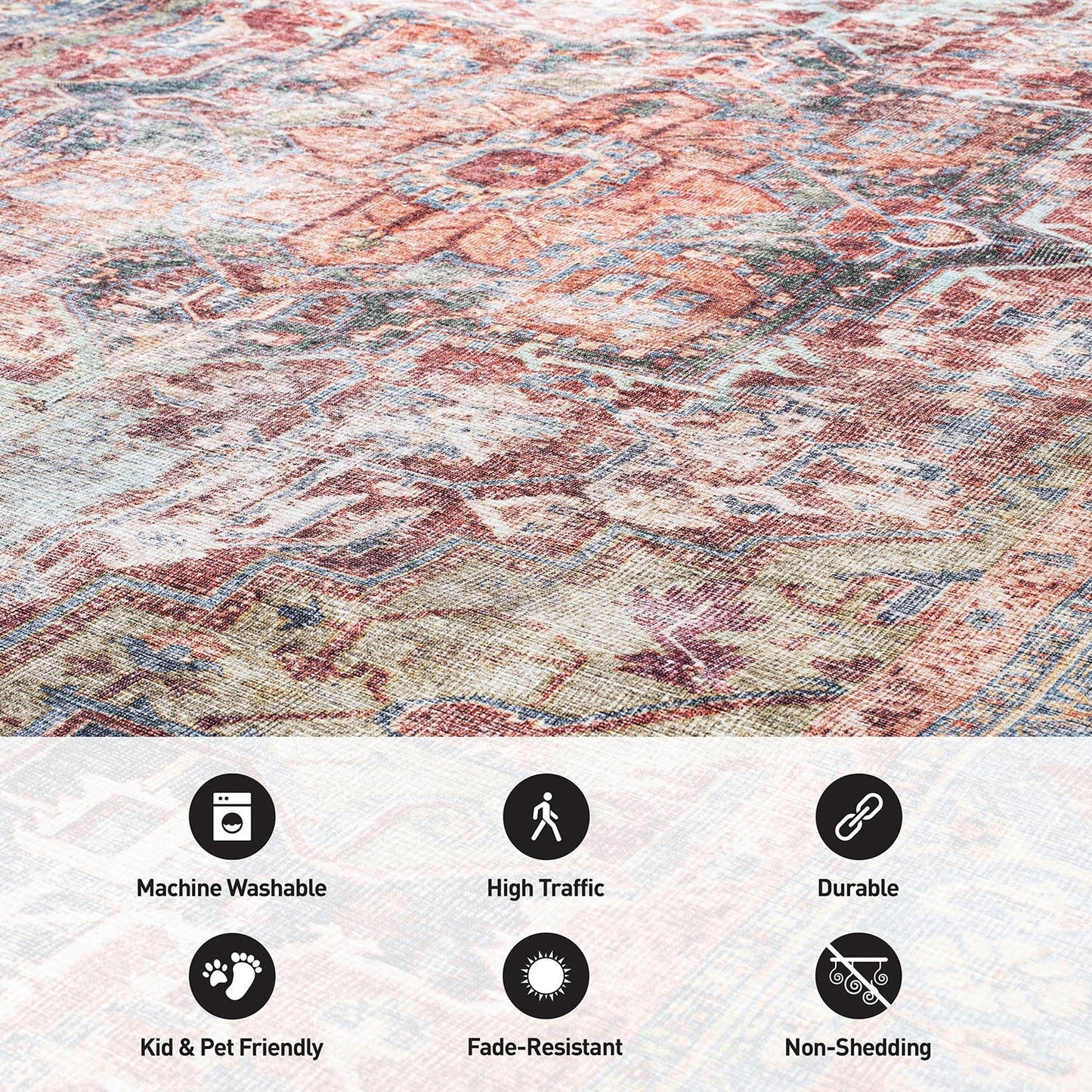 Tappeto tradizionale anticato lavabile in lavatrice