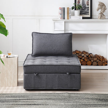 Divano letto trasformabile in lino - Elegante pouf con schienale rimovibile per un comfort extra