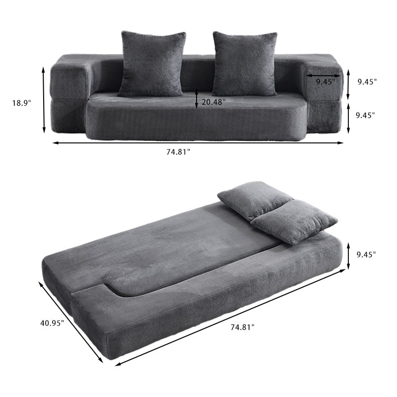 Divano componibile trasformabile con 3 pouf - Letto pieghevole in schiuma di supporto, chaise longue compatta in ciniglia