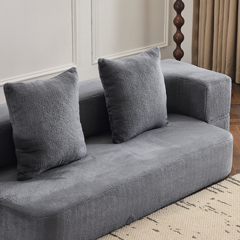 Divano componibile trasformabile con 3 pouf - Letto pieghevole in schiuma di supporto, chaise longue compatta in ciniglia