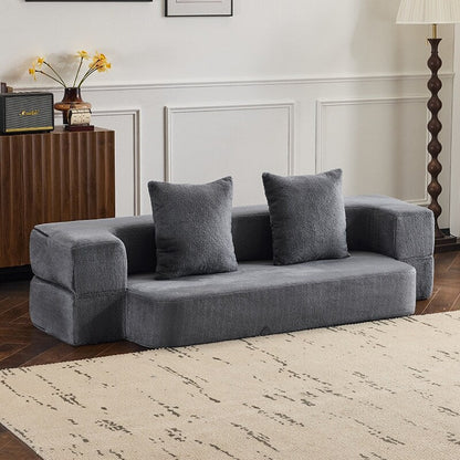 Divano componibile trasformabile con 3 pouf - Letto pieghevole in schiuma di supporto, chaise longue compatta in ciniglia