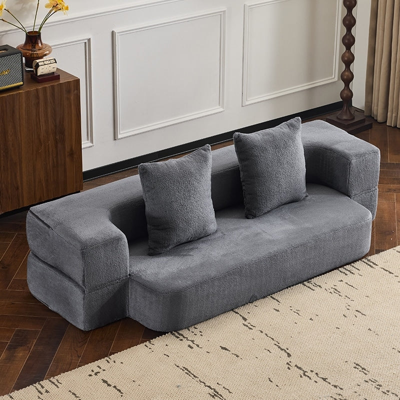 Divano componibile trasformabile con 3 pouf - Letto pieghevole in schiuma di supporto, chaise longue compatta in ciniglia