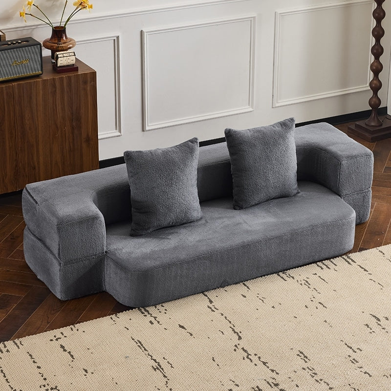 Divano componibile trasformabile con 3 pouf - Letto pieghevole in schiuma di supporto, chaise longue compatta in ciniglia