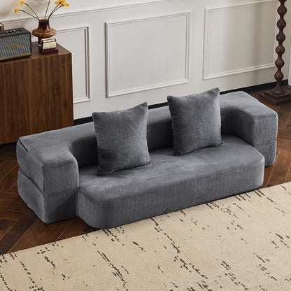 Divano componibile trasformabile con 3 pouf - Letto pieghevole in schiuma di supporto, chaise longue compatta in ciniglia