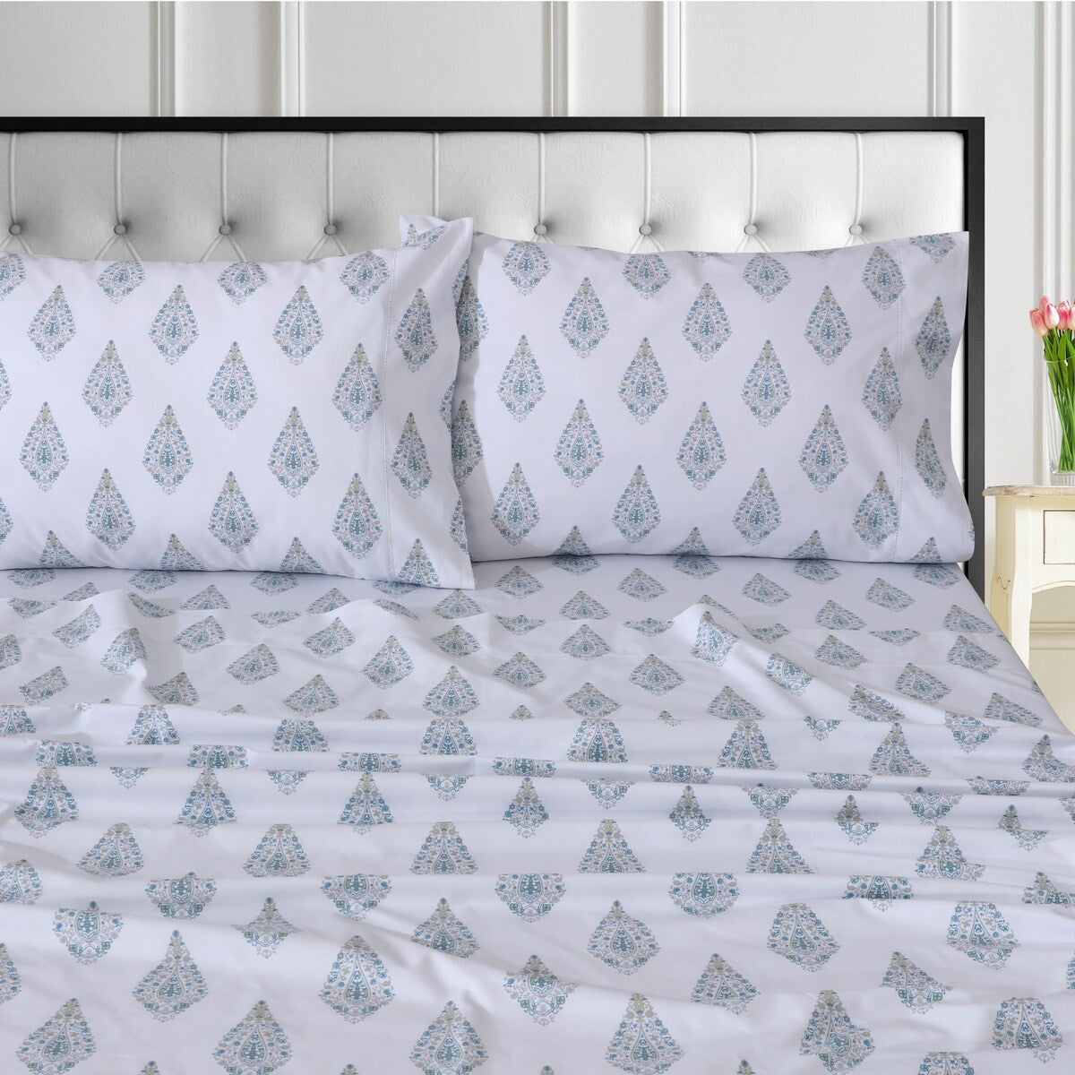 Set di lenzuola con tasche extra profonde in percalle di cotone biologico Tribeca Living a 400 fili