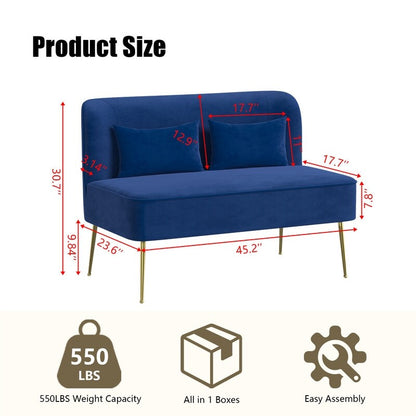 Divano a due posti in metallo con cuscino spesso in velluto Tuft