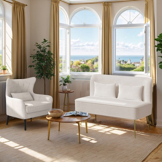 Divano a due posti in metallo con cuscino spesso in velluto Tuft