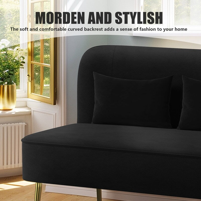 Divano a due posti in metallo con cuscino spesso in velluto Tuft