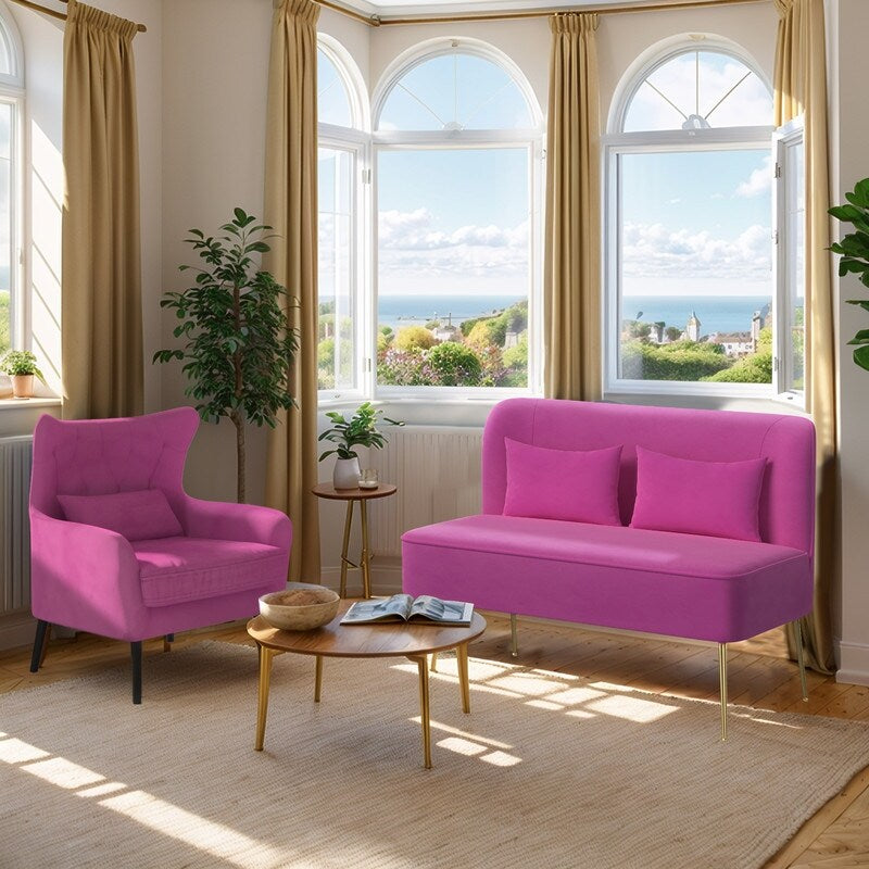 Divano a due posti in metallo con cuscino spesso in velluto Tuft