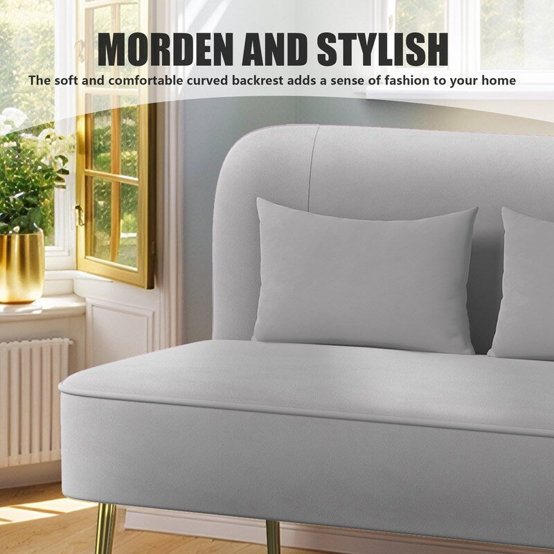 Divano a due posti in metallo con cuscino spesso in velluto Tuft