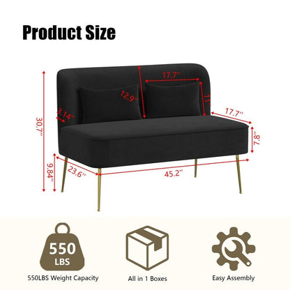 Divano a due posti in metallo con cuscino spesso in velluto Tuft