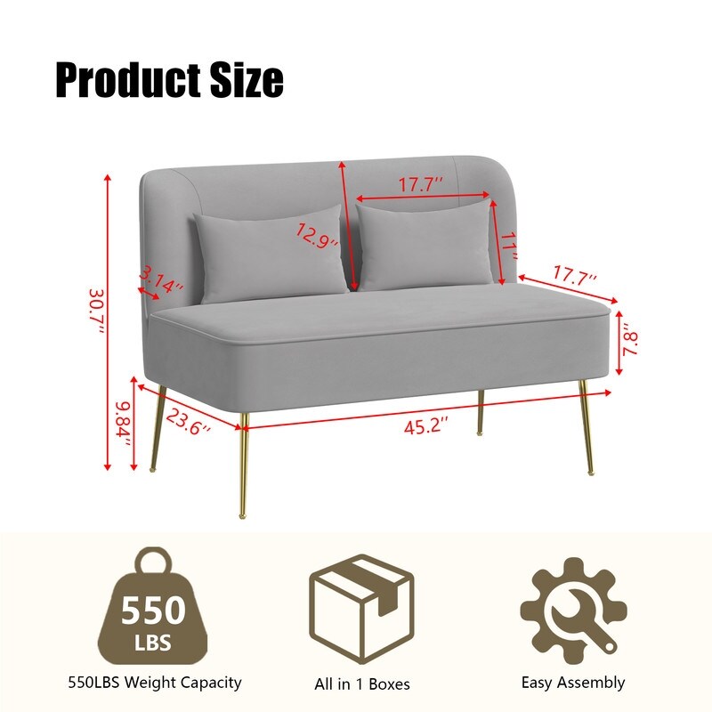 Divano a due posti in metallo con cuscino spesso in velluto Tuft