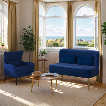 Divano a due posti in metallo con cuscino spesso in velluto Tuft