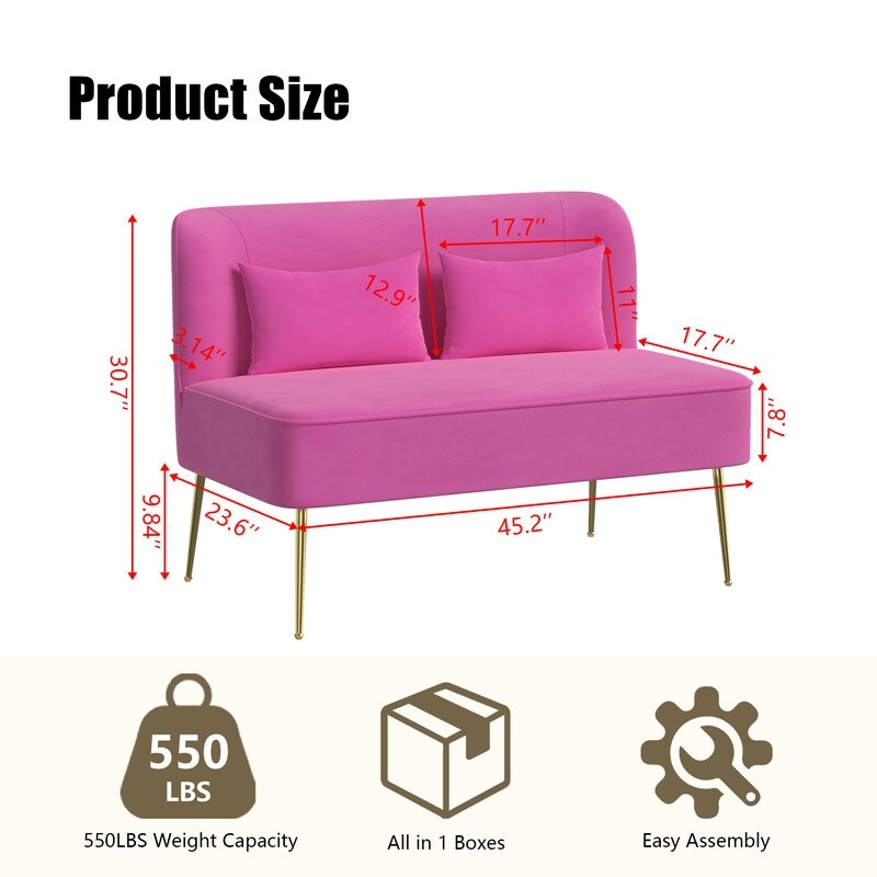 Divano a due posti in metallo con cuscino spesso in velluto Tuft