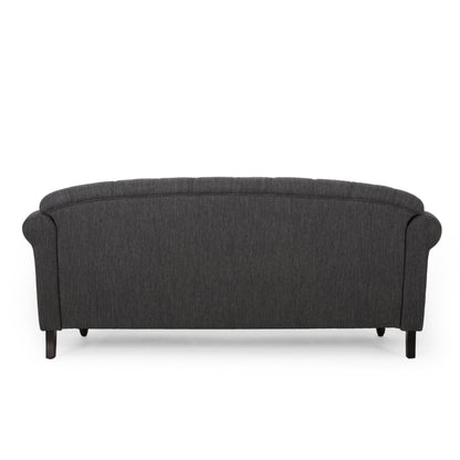 Divano a 3 posti capitonné con borchie e gambe in legno