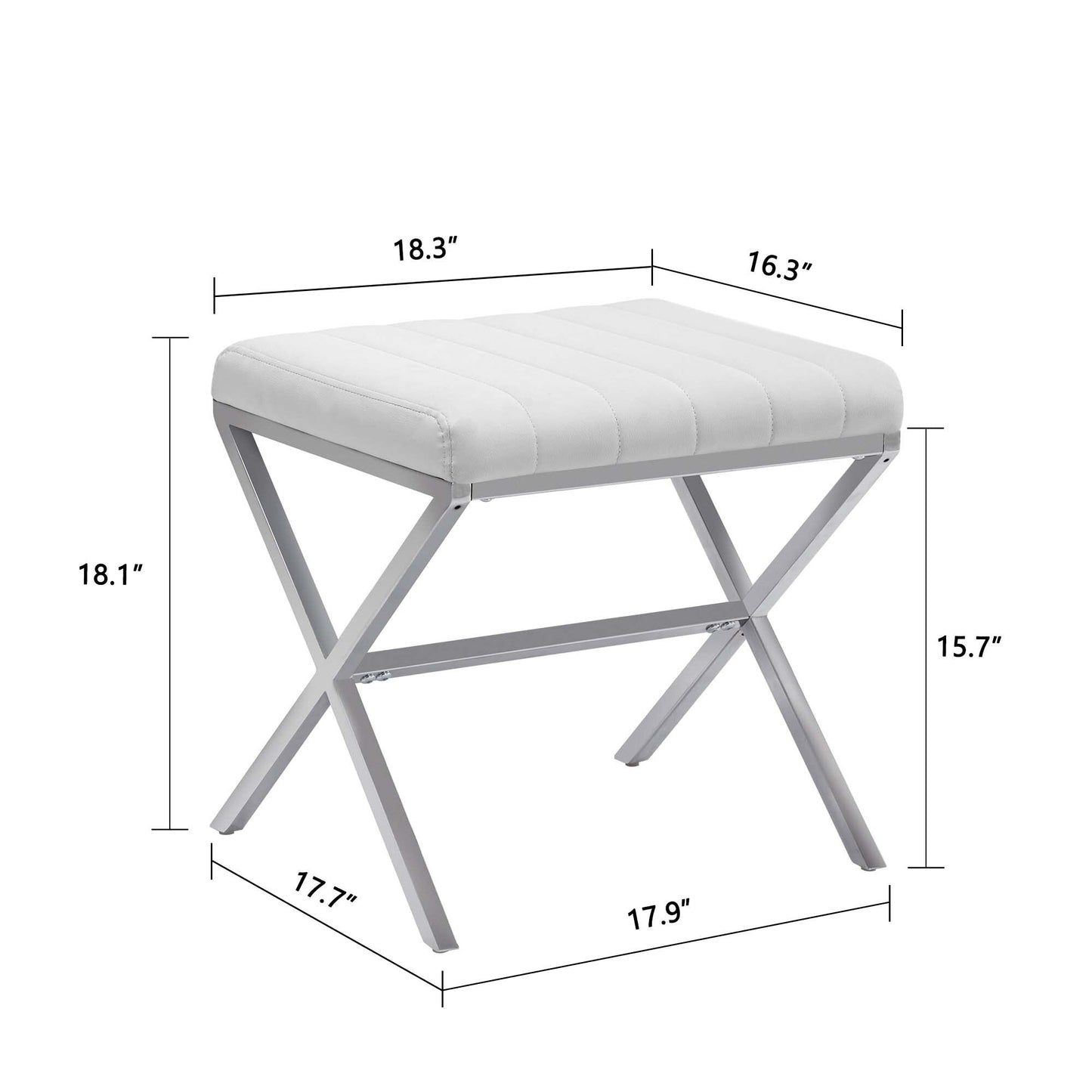 Panca da toeletta in similpelle trapuntata con gambe a X in metallo