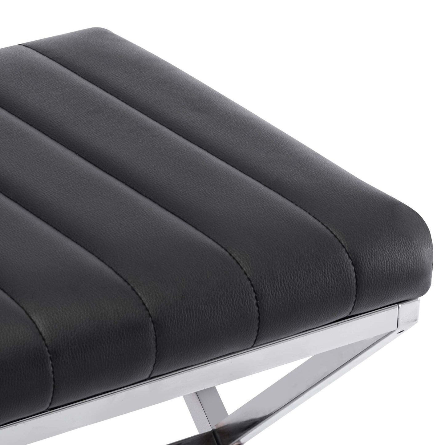 Panca da toeletta in similpelle trapuntata con gambe a X in metallo