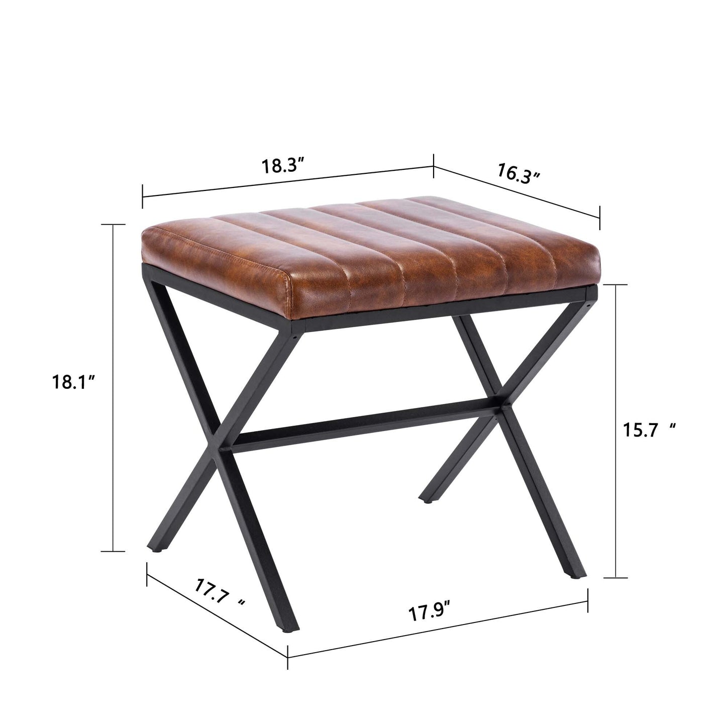 Panca da toeletta in similpelle trapuntata con gambe a X in metallo