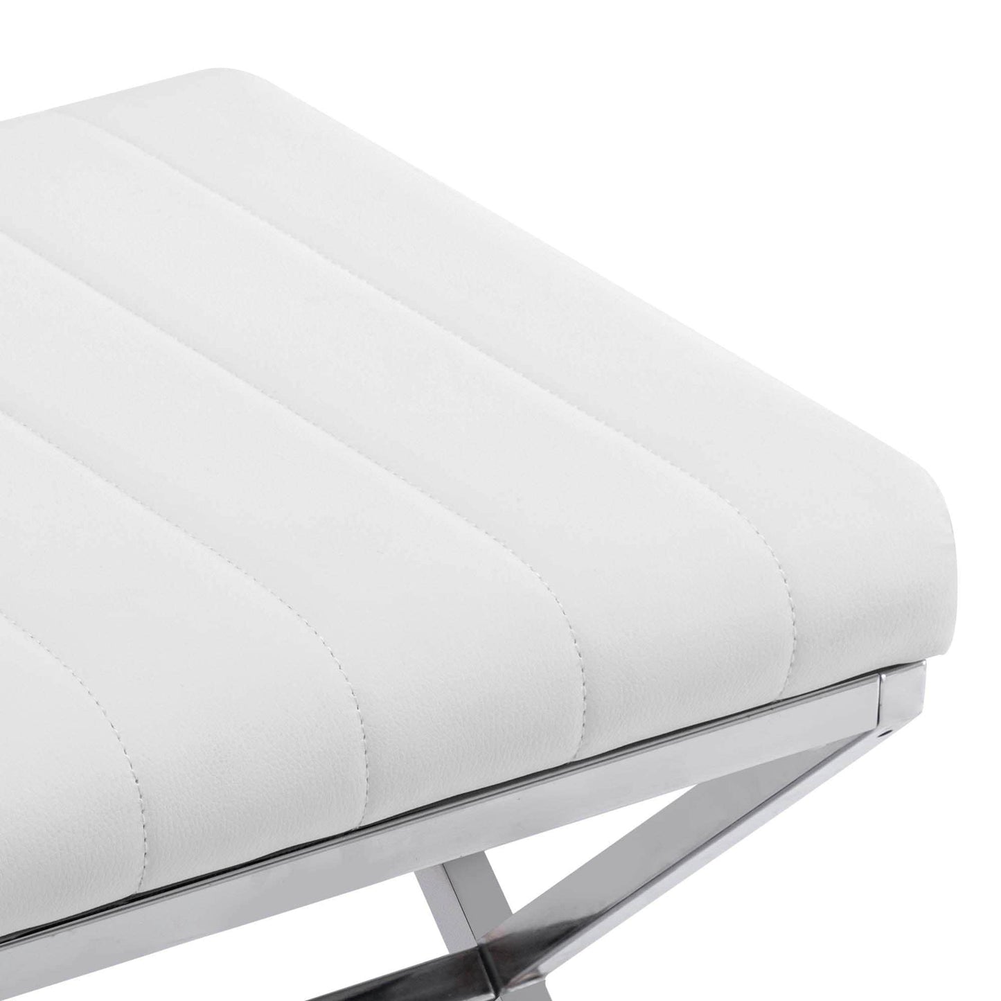 Panca da toeletta in similpelle trapuntata con gambe a X in metallo