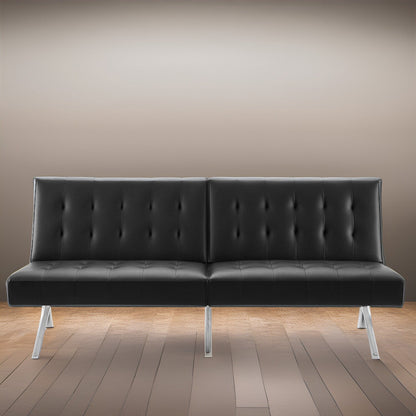 Divano letto futon imbottito in stile moderno di metà secolo con schienale diviso e gambe cromate