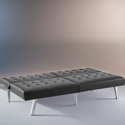 Divano letto futon imbottito in stile moderno di metà secolo con schienale diviso e gambe cromate