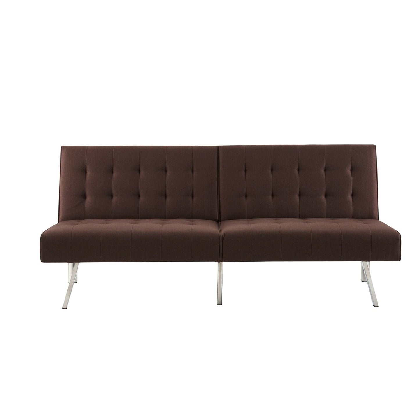 Divano letto futon imbottito in stile moderno di metà secolo con schienale diviso e gambe cromate